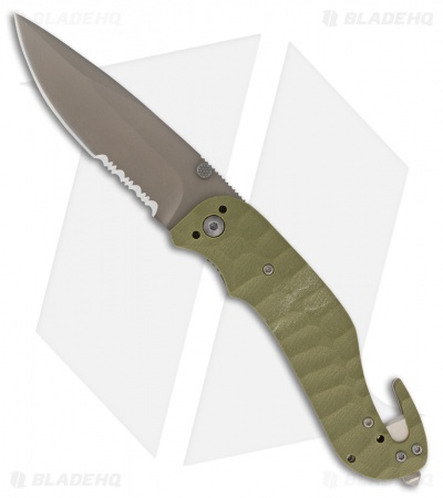 Browning Black Label Duration Liner Lock Knife OD Green G-10 (3.375" Gray Serr)