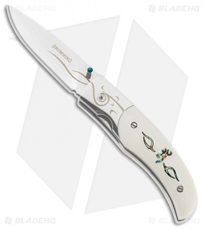 Browning Buckmark Art Small Liner Lock G-10 White (2.25" Mirror) 322719