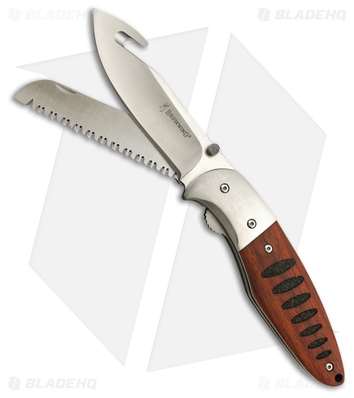 Browning Hunt 'n Gut Manual Folding Knife Blades Wood (3.5" Stonewash)