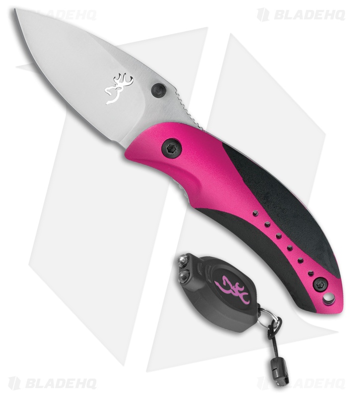 Browning Light Minnow Combo Liner Lock Knife w/ Keychain Flashlight Pink 