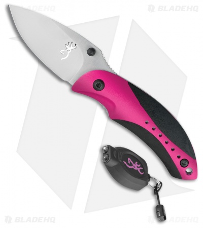 Browning Light Minnow Combo Liner Lock Knife w/ Keychain Flashlight Pink 