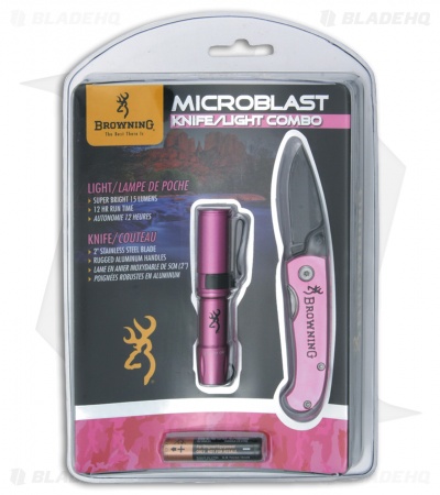 Browning MicroBlast Knife + Flashlight Combo Pink (2" Bead Blast) 3712118