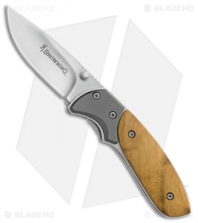 Browning Prime Time Liner Lock Knife Brown Burl Wood w/ Tin (2.5" Satin)