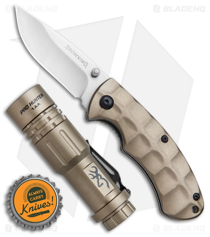 Browning Pro Hunter Flashlight/Folding Knife Combo Set Tan (Set of 2)