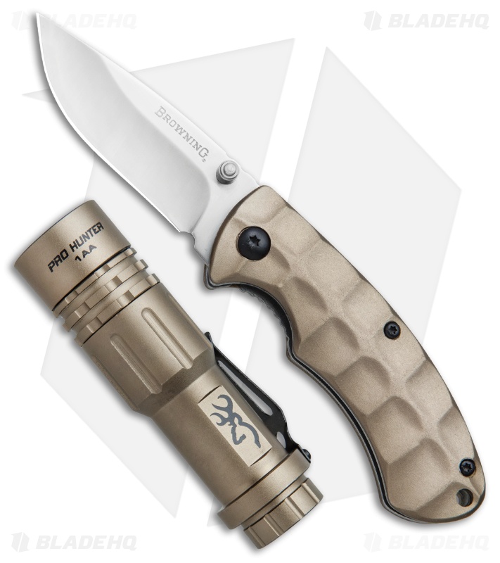 Browning Pro Hunter Flashlight/Folding Knife Combo Set Tan (Set of 2