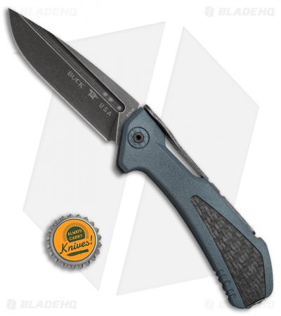 Buck 829 Marksman Elite Folding Knife Blue w/ Carbon Fiber Inlay (3.5" Black SW)