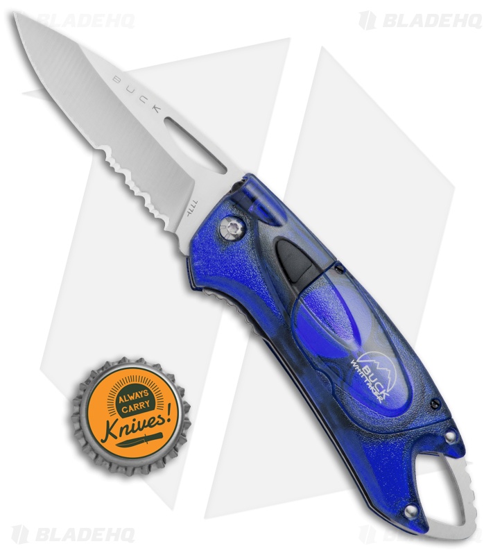 Buck Lumina LED Liner Lock Knife Translucent Blue (3" Satin Serr)