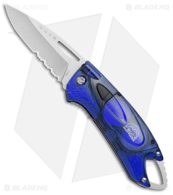 Buck Lumina LED Liner Lock Knife Translucent Blue (3" Satin Serr)