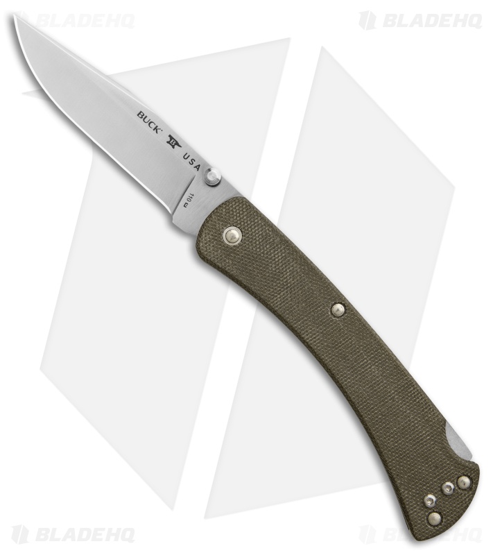 Buck 110 Slim Pro Lockback Knife OD Green Micarta (3.75" Satin)