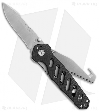Buck 183 Alpha Crosslock Knife Black w/ Saw & Gut Hook Blade (3" Satin) 0183BKS1