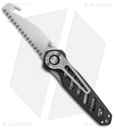 Buck 183 Alpha Crosslock Knife Black w/ Saw & Gut Hook Blade (3" Satin) 0183BKS1