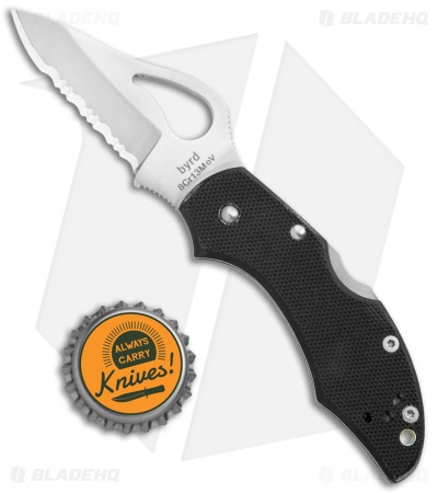 Byrd Robin Lockback Knife Serrated  Black G-10 (2.375" Satin) BY10GS