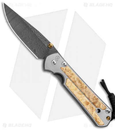 Chris Reeve Large Sebenza 21 Knife Box Elder Burl Inlay (3.625" Ladder Damascus)