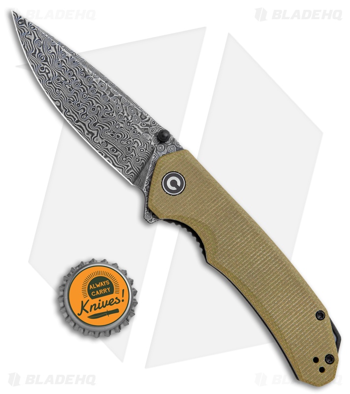 CIVIVI Brazen | Liner Lock Knife | Olive Micarta + Damascus | Blade HQ