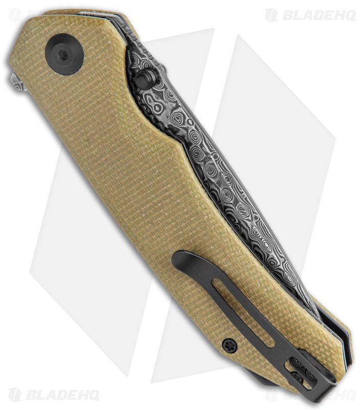 CIVIVI Brazen Drop Point Liner Lock Knife Olive Micarta (3.5" Damascus) 