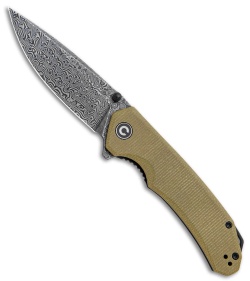 CIVIVI Brazen Drop Point Liner Lock Knife Olive Micarta (3.5" Damascus) 