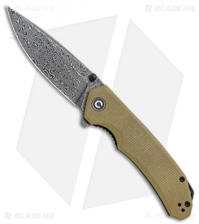 CIVIVI Brazen Drop Point Liner Lock Knife Olive Micarta (3.5" Damascus) 