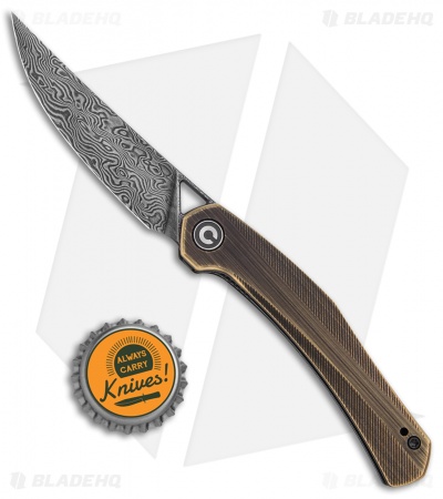 CIVIVI Lazar Liner Lock Knife Black Hand Rubbed Brass (3.1" Damascus)