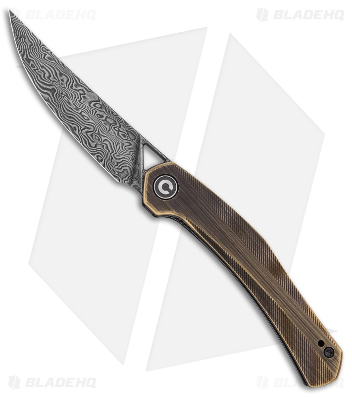 CIVIVI Lazar Liner Lock Knife Black Hand Rubbed Brass (3.1" Damascus)