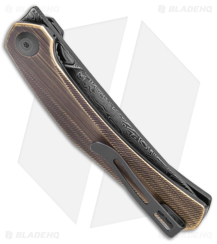 CIVIVI Lazar Liner Lock Knife Black Hand Rubbed Brass (3.1" Damascus)