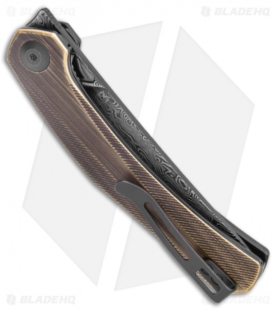CIVIVI Lazar Liner Lock Knife Black Hand Rubbed Brass (3.1" Damascus)