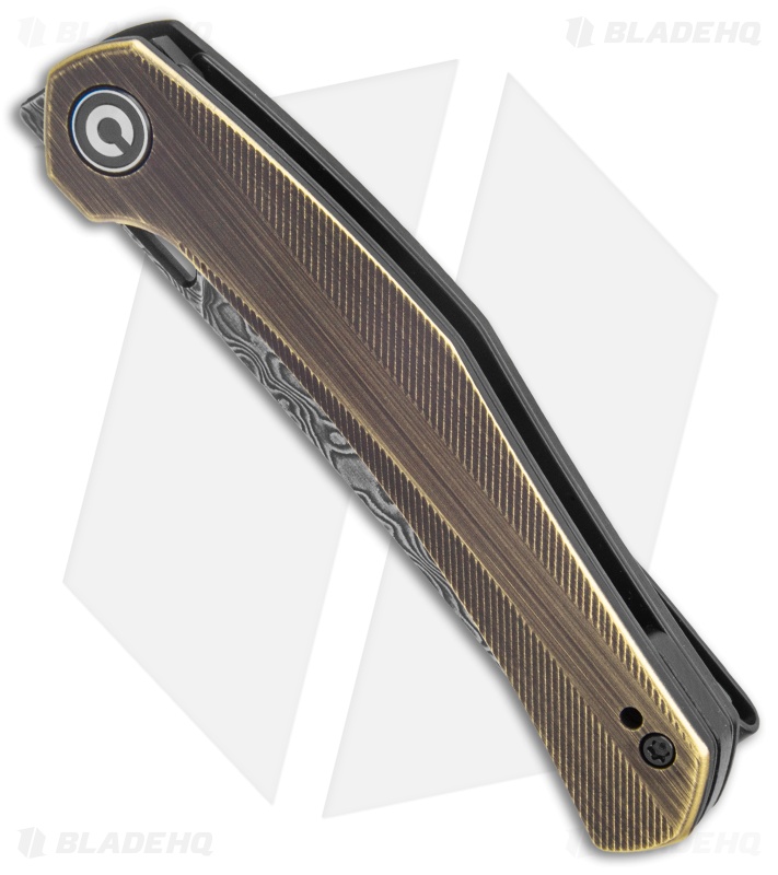 CIVIVI Lazar Liner Lock Knife Black Hand Rubbed Brass (3.1" Damascus)
