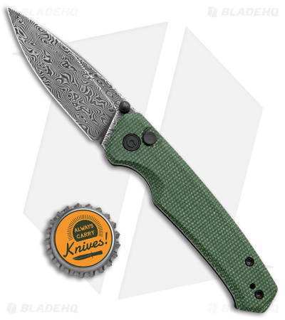 CIVIVI Altus Button Lock Knife Green Micarta (3" Dark Damascus) C20076-DS1