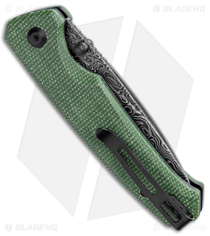 CIVIVI Altus Button Lock Knife Green Micarta (3" Dark Damascus) C20076-DS1