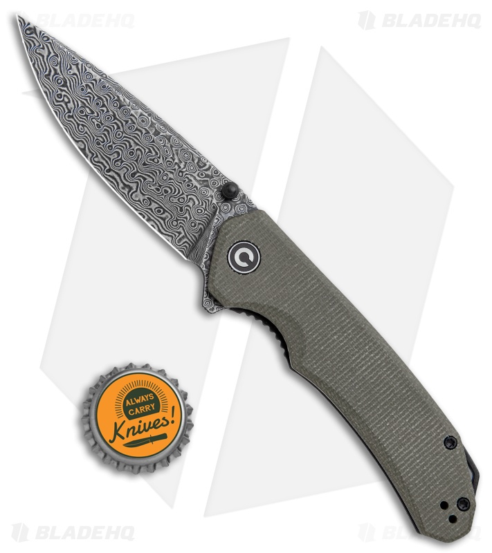 CIVIVI Brazen Drop Point Liner Lock Knife Dark Green Micarta (3.5" Damascus) 