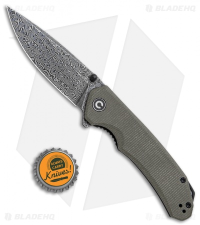 CIVIVI Brazen Drop Point Liner Lock Knife Dark Green Micarta (3.5" Damascus) 
