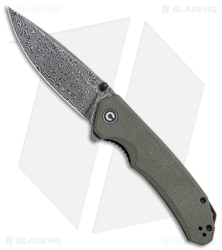 CIVIVI Brazen Drop Point Liner Lock Knife Dark Green Micarta (3.5" Damascus) 