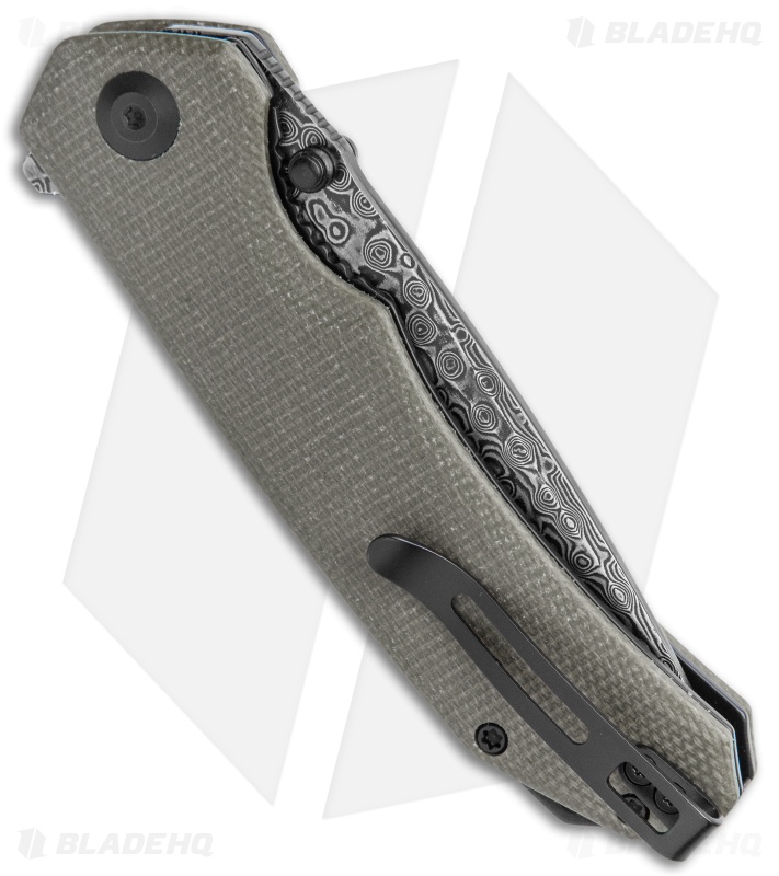 CIVIVI Brazen Drop Point Liner Lock Knife Dark Green Micarta (3.5" Damascus) 