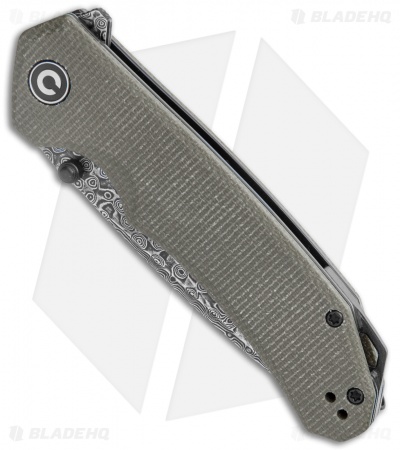 CIVIVI Brazen Drop Point Liner Lock Knife Dark Green Micarta (3.5" Damascus) 