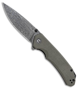 CIVIVI Brazen Drop Point Liner Lock Knife Dark Green Micarta (3.5" Damascus) 