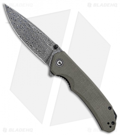 CIVIVI Brazen Drop Point Liner Lock Knife Dark Green Micarta (3.5" Damascus) 