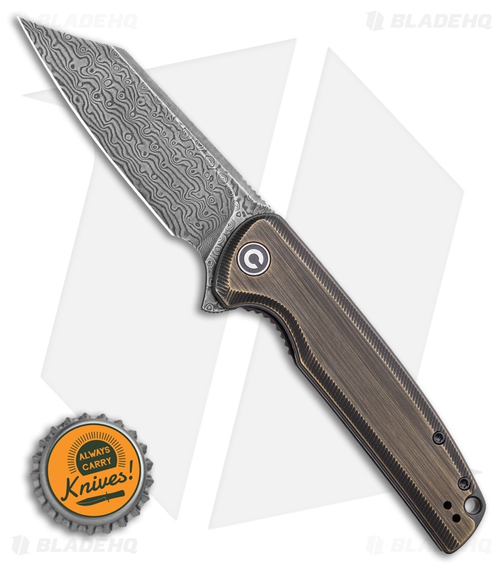CIVIVI Brigand Liner Lock Knife Dark Brass (3.5" Dark Damascus) C909DS-2