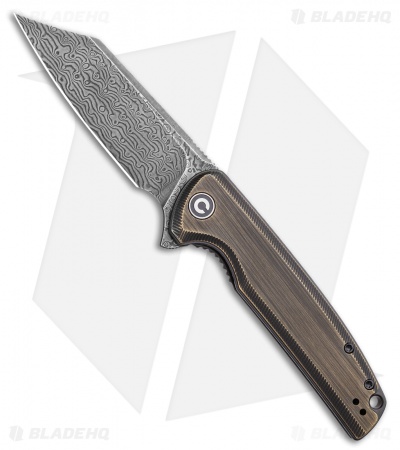 CIVIVI Brigand Liner Lock Knife Dark Brass (3.5" Dark Damascus) C909DS-2