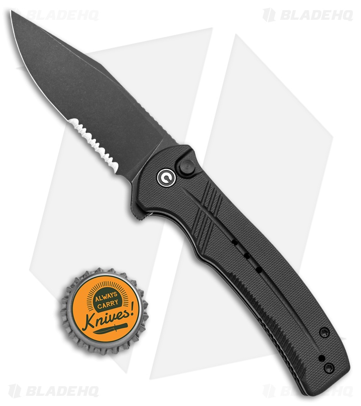 CIVIVI Cogent Button Lock Flipper Knife Black G-10 (3.5" Black Serr) C20038E-1