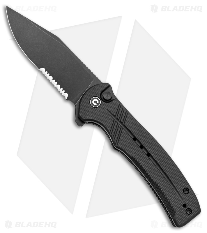 CIVIVI Cogent Button Lock Flipper Knife Black G-10 (3.5" Black Serr) C20038E-1