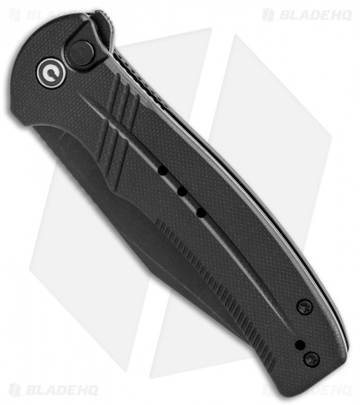 CIVIVI Cogent Button Lock Flipper Knife Black G-10 (3.5" Black Serr) C20038E-1