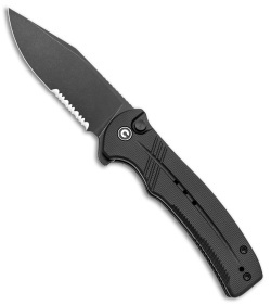 CIVIVI Cogent Button Lock Flipper Knife Black G-10 (3.5" Black Serr) C20038E-1