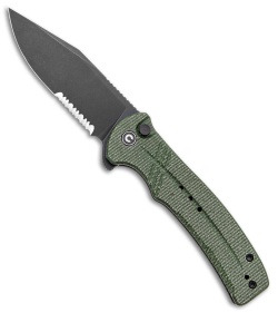 CIVIVI Cogent Button Lock Knife Green Micarta (3.5" Black Serr) C20038E-4