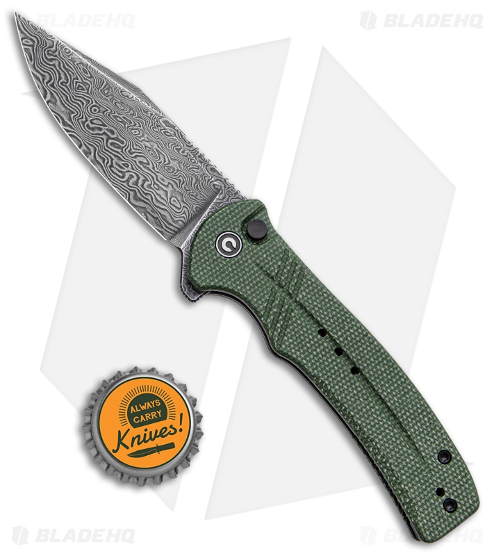 CIVIVI Cogent Button Lock Knife Green Micarta (3.5" Damascus) C20038D-DS1