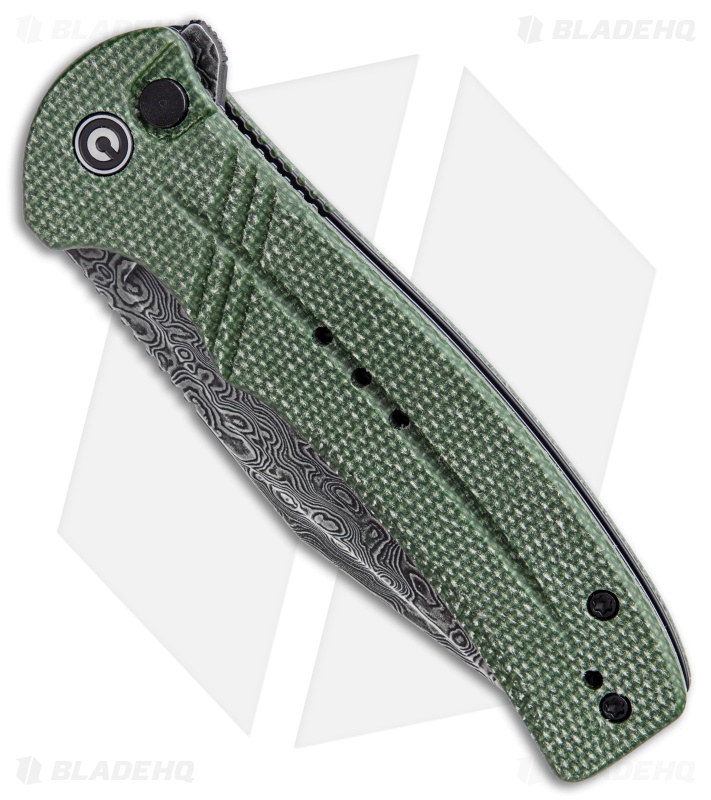 CIVIVI Cogent Button Lock Knife Green Micarta (3.5" Damascus) C20038D-DS1