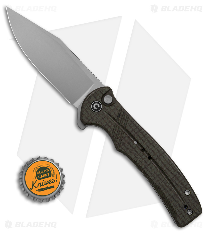 CIVIVI Cogent Button Lock Flipper Knife Coarse Green Micarta (3.5" BB) C20038D-5
