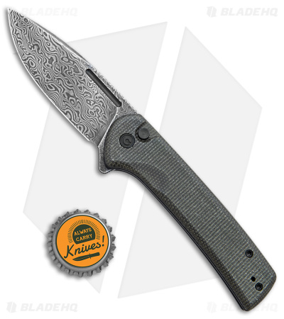 CIVIVI Conspirator Button Lock Knife Dark Green Micarta (3.5" Damascus)