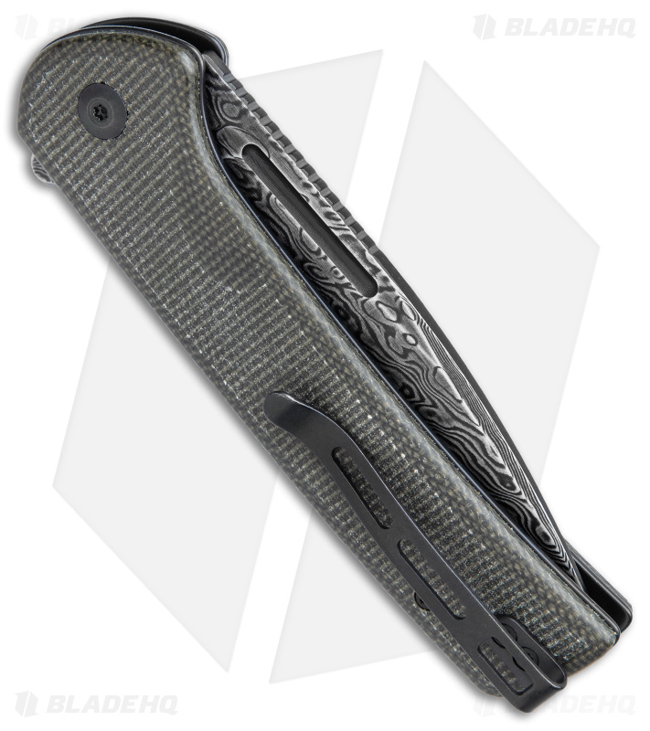 CIVIVI Conspirator Button Lock Knife Dark Green Micarta (3.5" Damascus)