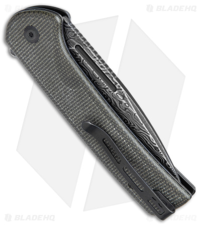 CIVIVI Conspirator Button Lock Knife Dark Green Micarta (3.5" Damascus)
