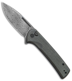 CIVIVI Conspirator Button Lock Knife Dark Green Micarta (3.5" Damascus)