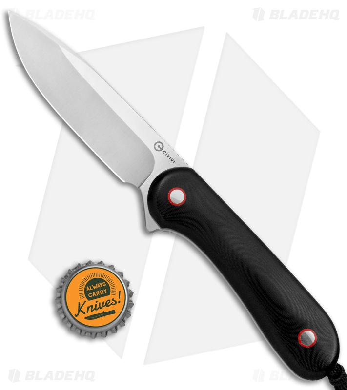 CIVIVI Elementum Fixed Blade Knife Contoured Black G-10 (4" Satin)